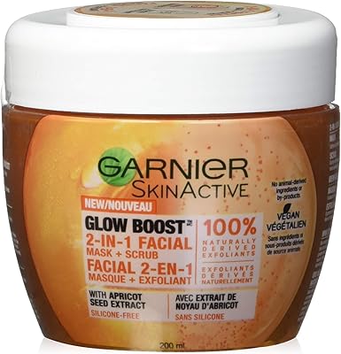 Garnier skin active glow boost masque et exfoliant 2 en 1 pour le visage,