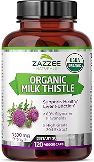 Capsules d'extrait de chardon-marie biologique zazi (120 unités, 7 500 mg)