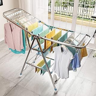 Étendoir à linge pliable en acier inoxydable de 150 cm avec roulettes