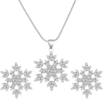 Collier de flocon de neige et boucles d'oreilles pour femmes, collier de noël