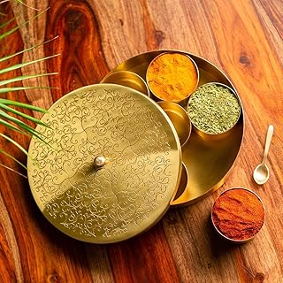 Ensemble de pots à épices en laiton gravé floral fait à la main