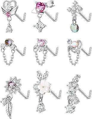9 pièces 20g femmes en acier inoxydable l forme nez boucles d'oreilles coeur