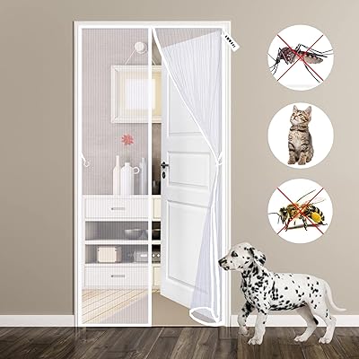 Porte moustiquaire magnétique 125 x 250 cm facile à installer sans perçage, cloison grillagée mains libres, empêche les insectes d'entrer, air frais chez les animaux et les enfants blanc. L'alternative e-commerce intelligente au Sénégal : Diaytar