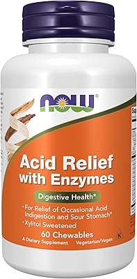Now suppléments, soulagement de l'acide avec enzymes, édulcorant au xylitol, santé digestive*, 60