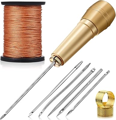 Aiguille à coudre pour tissu et cuir avec manche en laiton, fil