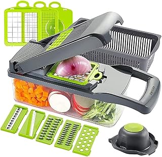 Coupe-légumes multifonctionnel à poignée multi-lames de cuisine avec panier égouttoir pour fruits, oignons