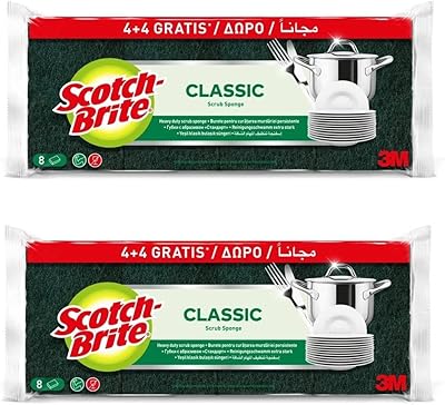 Éponge de nettoyage plate robuste scotch-brite classic, paquet de 8 x 2
