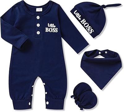 Combinaison barboteuse 3 pièces avec lettres imprimées pour nouveau-né, chapeau et gants. Diaytar : Des promotions exceptionnelles toute l'année pour tous les Sénégalais