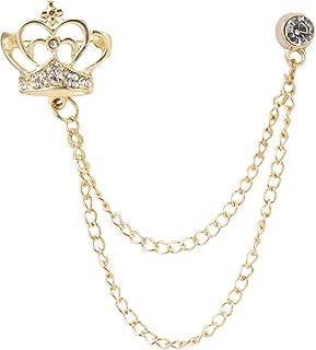Broche en strass pour homme avec couronne classique et pompon or
