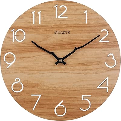 Horloge murale analogique en bois à quartz ligo 12" silencieuse