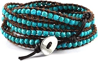 Boho multicouche fait à la main en cuir véritable perlé 5 bracelets
