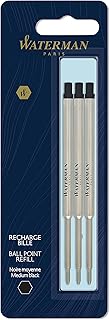 Stylo à bille rechargeable waterman, pointe moyenne, encre noire, 3 pièces