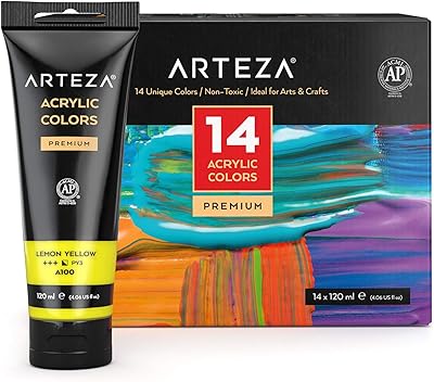 Peinture acrylique arteza, ensemble de 14 couleurs/sac (120 ml/4 oz) avec boîte