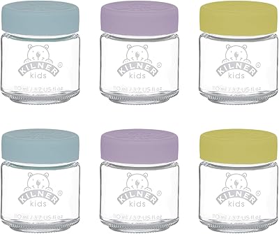 Lot de 6 pots kilner baby, 110 ml, verre, jaune, violet, 0025.016