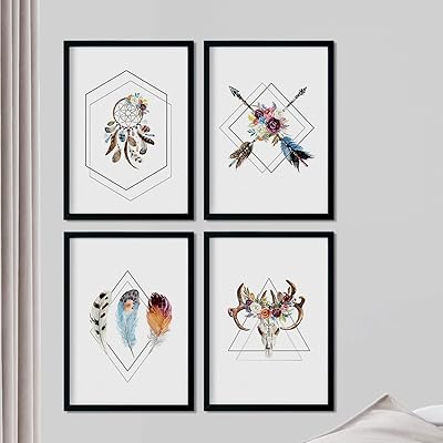 Ensemble de 4 planches de formes géométriques et stylos boho au format