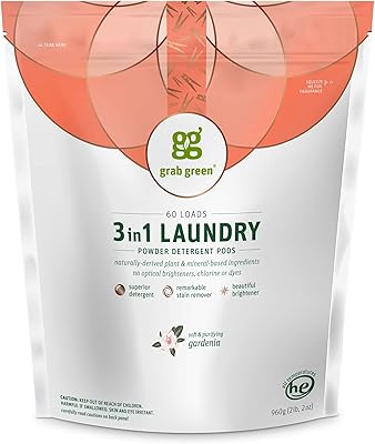Sachet de lessive grab green 3 en 1, 60 pièces, parfum gardénia, base