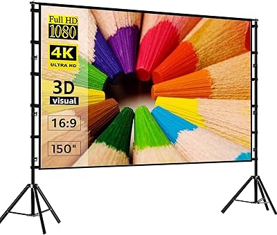 Écran de projecteur wonect avec support, 16:9 hd 4k, écran de projecteur portable