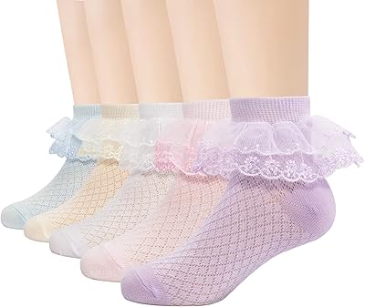 5 paires de chaussettes équivalentes en dentelle à volants pour bébés filles, chaussettes