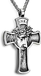 Collier croix chrétienne vividstyle pour homme, pendentif croix avec chaîne argentée en acier