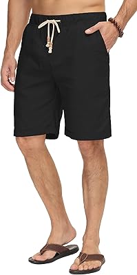 Short de plage d'été classique décontracté en lin avec cordon de serrage