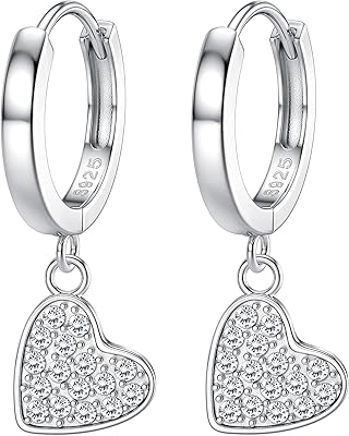 Boucles d'oreilles coeur en argent 925 boucles d'oreilles créoles pour femme avec pendentif