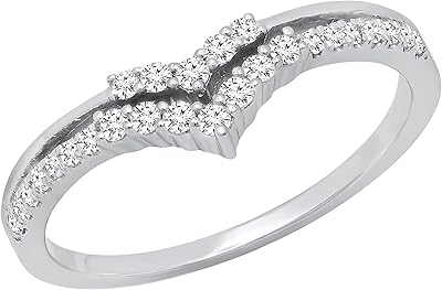 Bague de mariage contour en diamant rond double chevron en forme de v