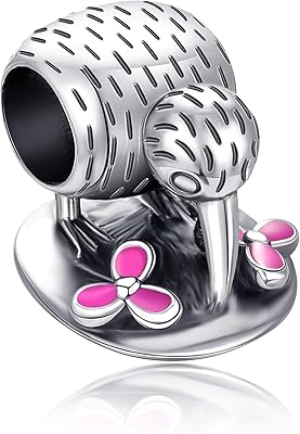 Breloque oiseau kiwi avec fleur en émail rose, perles animales en argent sterling