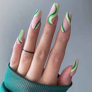 Ongles à presser green wave 24 pièces, qualité salon, longueur moyenne