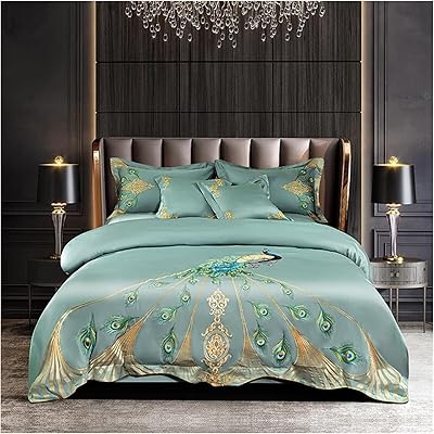 Parure de lit chic avec broderie paon 4 6 pièces queen king