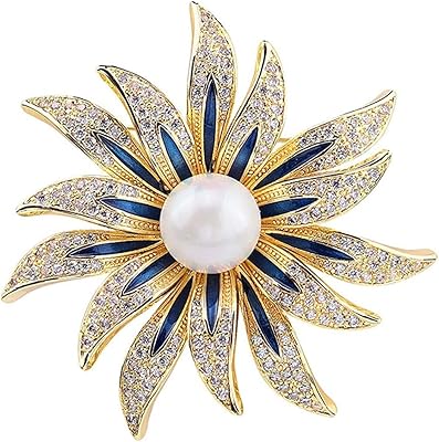 Broches à strass en forme de cœur et de fleur dorée pour femme