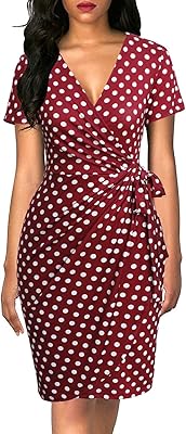 Robe portefeuille classique décontractée à col en v et manches courtes pour femme