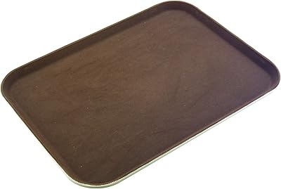 Plateau rectangulaire antidérapant avec surface en caoutchouc et base en polypropylène - marron