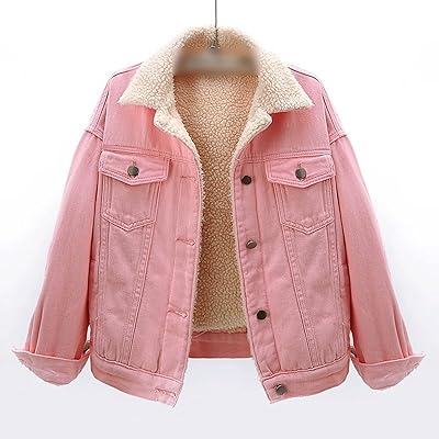 Grmoto vestes fuzzy, mode lâche court denim veste manteau femmes hiver épais chaud