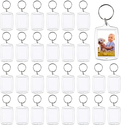 30 pièces porte-clés photo vierges en acrylique transparent avec anneau fendu pour photo