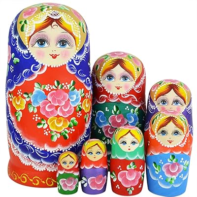Poupées matriochka russes gigognes faites à la main yaklos, 7 pièces 0701
