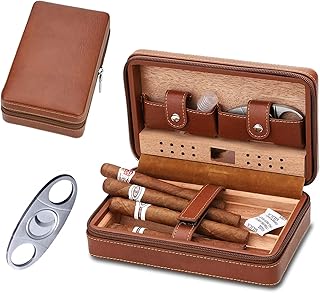 Q&w étui à cigares de voyage portable en cuir à quatre doigts, coupe-cigare