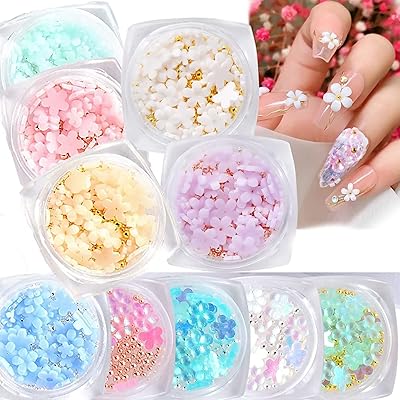 10 boîtes de nail art à fleurs 3d, autocollants pour nail art à