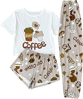 Ensemble pyjama 3 pièces pour femme composé d'un t-shirt graphique, d'un short
