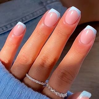 Faux ongles français carrés courts kamez avec acrylique à couverture complète pour femmes