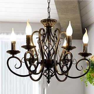 Lustre rustique janeed avec bougeoir rustique vintage, 6 lumières en fer forgé, éclairage de lustre suspendu en métal pour cuisine, salle à manger, chambre à coucher. Des économies substantielles vous attendent sur Diaytar