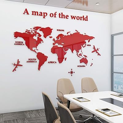 Stickers muraux 3d en acrylique avec carte du monde de ventilateur pour décoration