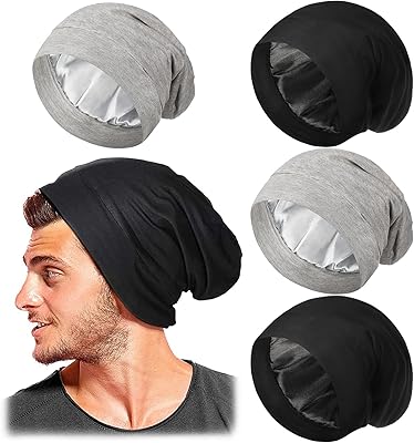 4 pièces bonnet de nuit doublé en satin pour hommes femmes cheveux réglables