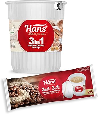 Café instantané hans 3 en 1 dans une tasse, pack de 6 tasses