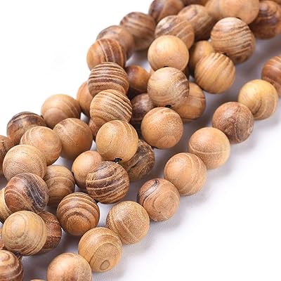5 brins de perles en bois naturel de 4 mm, boule ronde polie