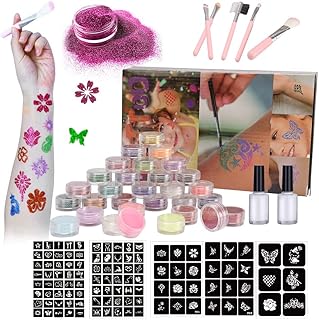 Kit de tatouage temporaire à paillettes 30 couleurs, tatouages ​​à paillettes imperméables