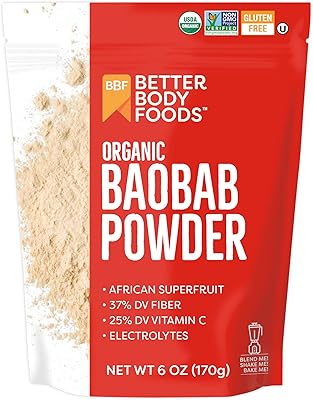 Poudre de baobab biologique better body foods avec électrolytes fer et vitamine