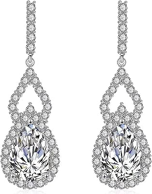 Boucles d'oreilles pendantes en or blanc, ensemble de boucles d'oreilles pendantes en zircone