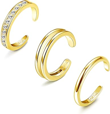 Bagues d'orteil remplies d'or 14 carats bagues ouvertes réglables ensemble de en pierre