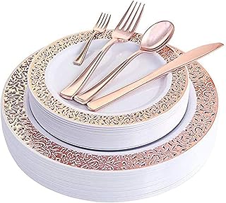 Ensemble de couverts jetables en plastique (150 pièces, or rose)
