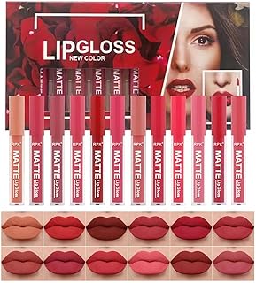 Flivevine ensemble de rouge à lèvres liquide mat nu, rouge à lèvres liquide velouté avec coffret cadeau de cosmétiques de beauté pour femme, imperméable, longue durée, tasse antiadhésive, kit de maquillage brillant à lèvres nu avec 12 pièces. Électroménager, mode, beauté... Diaytar a tout en stock
